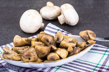 Slices of mushrooms on Plate.