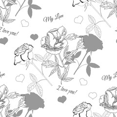 Valentines Day Seamless Pattern with Flowers