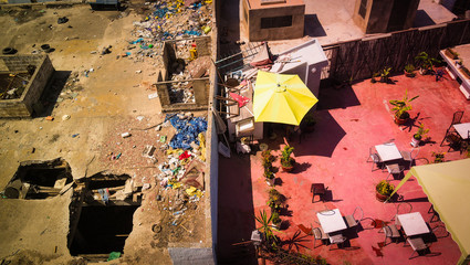 view from rooftop in Casablanca, Morocco: disparity of rich and poor