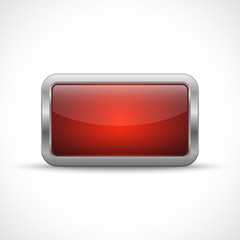 Red glossy button with metallic elements. Template for icons