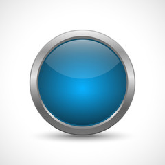 Blue glossy button with metallic elements. Template for icons