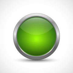 Green glossy button with metallic elements. Template for icons