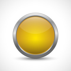 Yellow glossy button with metallic elements. Template for icons