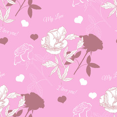 Valentines Day Seamless Pattern with Flowers