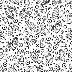 Seamless vector pattern with hearts. Background with hand drawn ornamental symbols and decorative elements. Decorative repeating ornament. Graphic illustration.Series of Love vector Seamless Patterns.