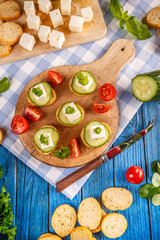 Homemade Bruschetta with salted feta cheese