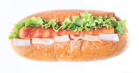 fast food,hot dogs with various ingredients isolated on white background