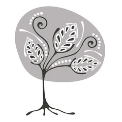 Vector hand drawn illustration, decorative ornamental stylized tree. graphic illustration isolated on the white background. Hand drawing silhouette. Decorative artistic abstract branch