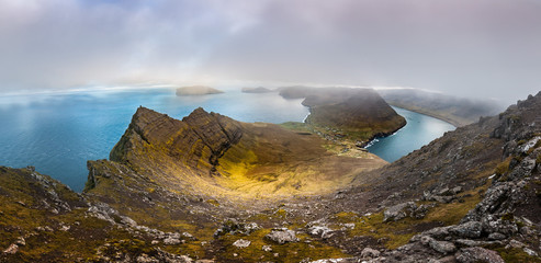 Panoramatic view into the bay, Faroes Islands