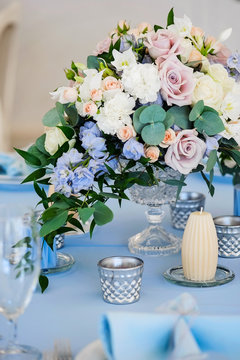 Closeup Bouquet Flowers Rose Delphinium Wedding