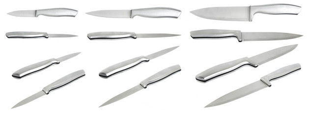 Collection of Steel kitchen knife isolated on white