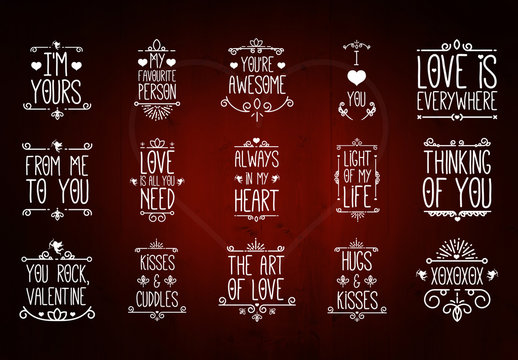 Valentine's Day Typography and Embellishment Illustrations