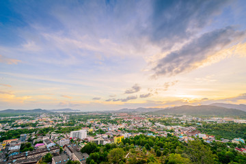 Khao Rang Viewpoint of Phuket city in sunset, Phuket province, T