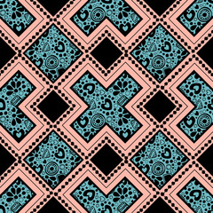 Seamless vector decorative hand drawn pattern. ethnic endless background with ornamental decorative elements with traditional etnic motives, tribal geometric figures.