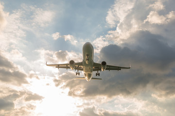 Landscape of sunset with Plane at Nai Yang Beach, Phuket Provinc