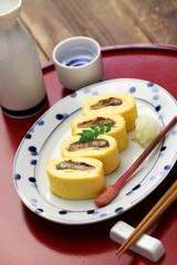 umaki, japanese eel rolled omelet, japanese cuisine