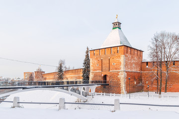 Nikolskaya tower of Nizhny Novgorod Kremlin at winter