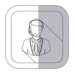 middle shadow monochrome sticker with men operator with headphone in frame vector illustration