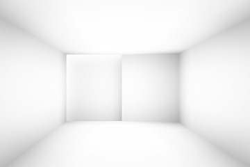 Abstract white simple empty room highlights future. Architectural background use us backdrop. 3D illustration and rendering room