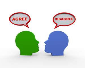 3d heads with agree disagree speech bubble - obrazy, fototapety, plakaty