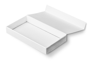 Opened White cardboard box isolated on white background