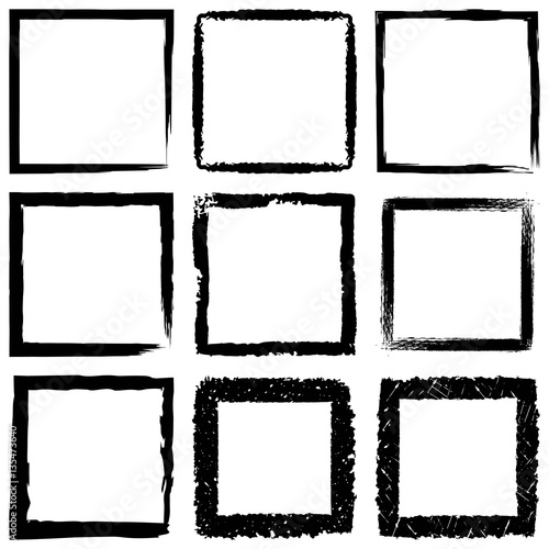 "Vector set of black frames. Grunge style design" Stock image and