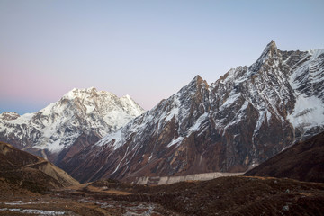 Himalayas mountains after sunset, Nepal..