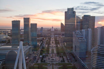 View from the aerial view on the boulevard Nurzhol in the evening. Astana. Kazakhstan