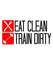 Clean hook eat checkmark cool text logo design train dirty weight lifting punch color muscles exercise hard dumbbell