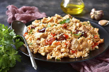 Jambalaya - spicy rice with meat and vegetables.