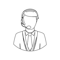 monochrome contour with men operator with headphone vector illustration