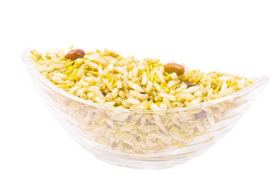 isolated bhelpuri or bhel mixture namkeen in bowl