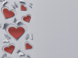 paper butterflies and hearts , happy valentine's day - 3D romantic card / background ( love , butterfly , heart , valentine , wedding ) - 135475820