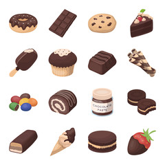 Chocolate desserts set icons in cartoon style. Big collection of chocolate desserts vector symbol stock illustration