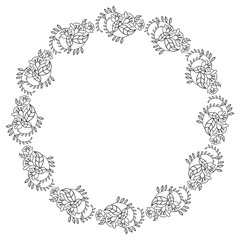 Elegant round frame with contours of flowers.  Raster clip art.