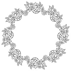 Elegant round frame with contours of flowers.  Raster clip art.