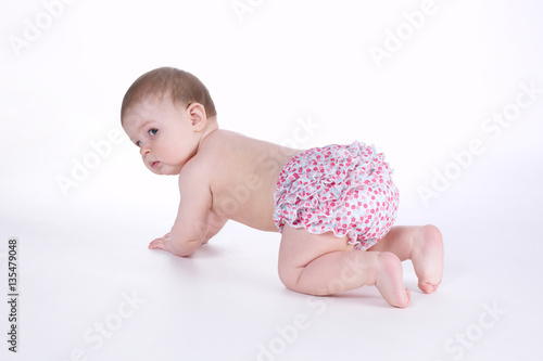 Beautiful Baby Sitting On Blanket At Sunset Stock Photo Download