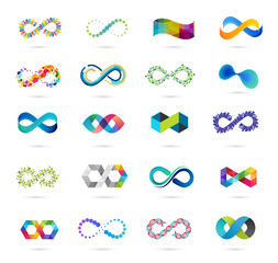 Colorful abstract infinity, endless symbols and icon collection - obrazy, fototapety, plakaty
