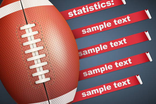 Background of American Football sports. Infographic of list and schedule of players and statistics. Ball with red ribbon. Vector Illustration.