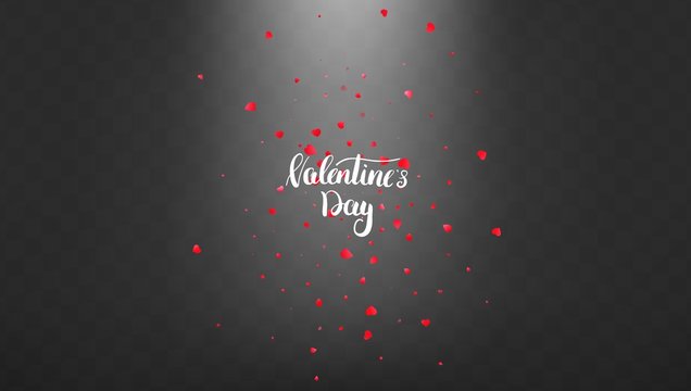 Valentines Day background with glowing light and falling heart petals