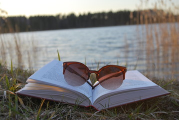 reading near lake