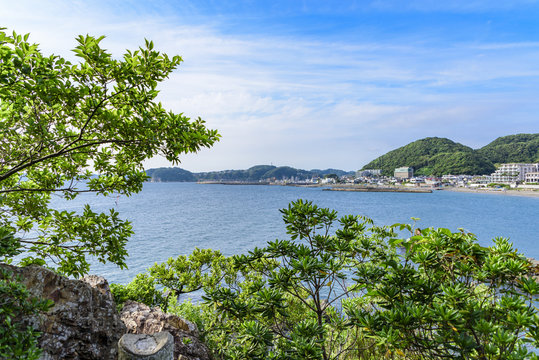 葉山森戸神社山頂から見た森戸海岸