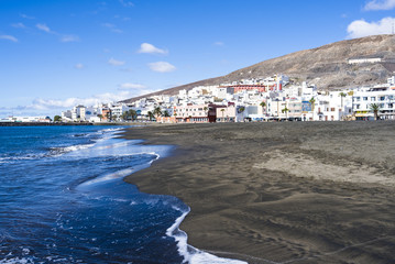 Beach, bay of Gran Tarajal on the Island of Fuerteventura, Canar