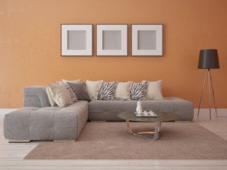 Mock up poster in a stylish living room with a fashionable red background.