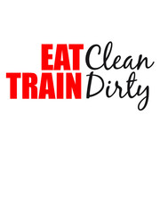 Clean eat text coat of arms muscles strong weight lifting dumbbell weights exercise design clean train dirty logo