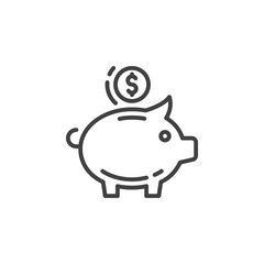 Piggy bank line icon, outline vector sign, linear pictogram isolated on white. Savings symbol, logo illustration