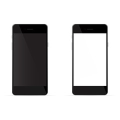 Realistic black phones with white and black screen, isolated on