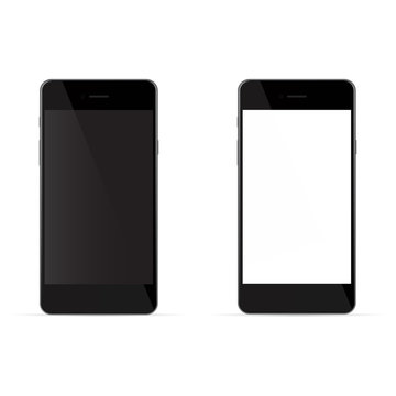 Realistic black phones with white and black screen, isolated on