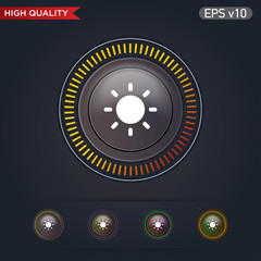 Colored icon or button of sun symbol with background