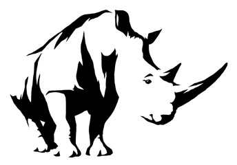 black and white linear paint draw rhino illustration